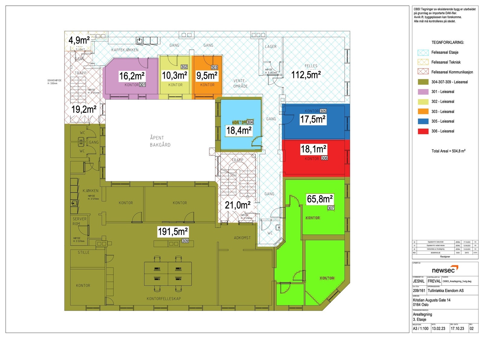 3. etg. Areal 304(lyseblått) er ledig Galleribilde