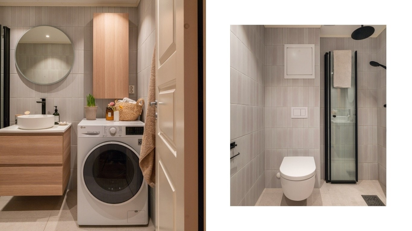Badet er gjennomført til minste detalj med smarte og funksjonelle løsninger. Galleribilde