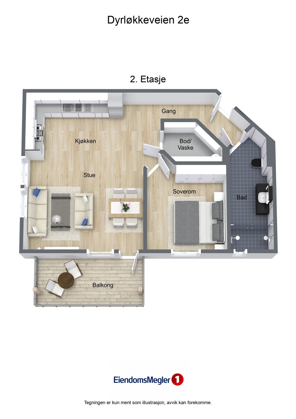 Illustrasjon 3D Dyrlækkeveien 2e - 2. Etasje. Galleribilde