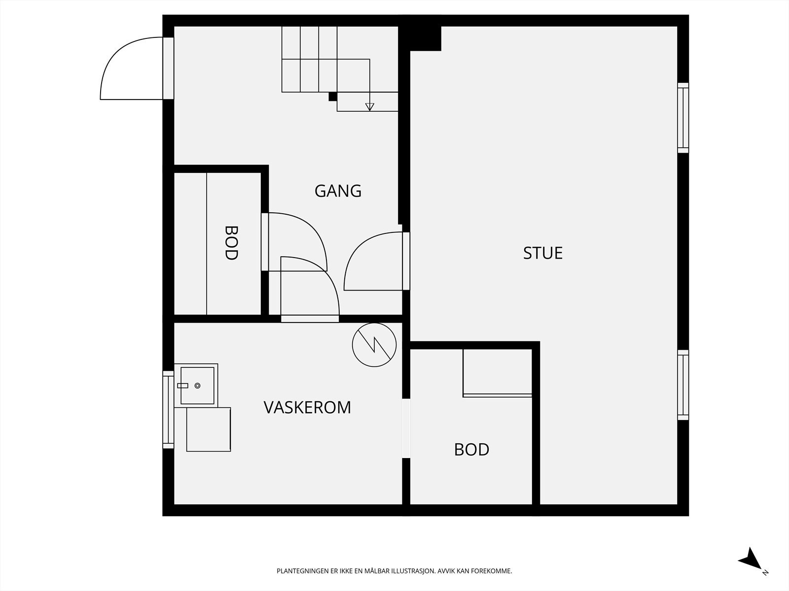 Kjelleren inneholder et praktisk vaskerom, to boder og et innredet rom. Galleribilde