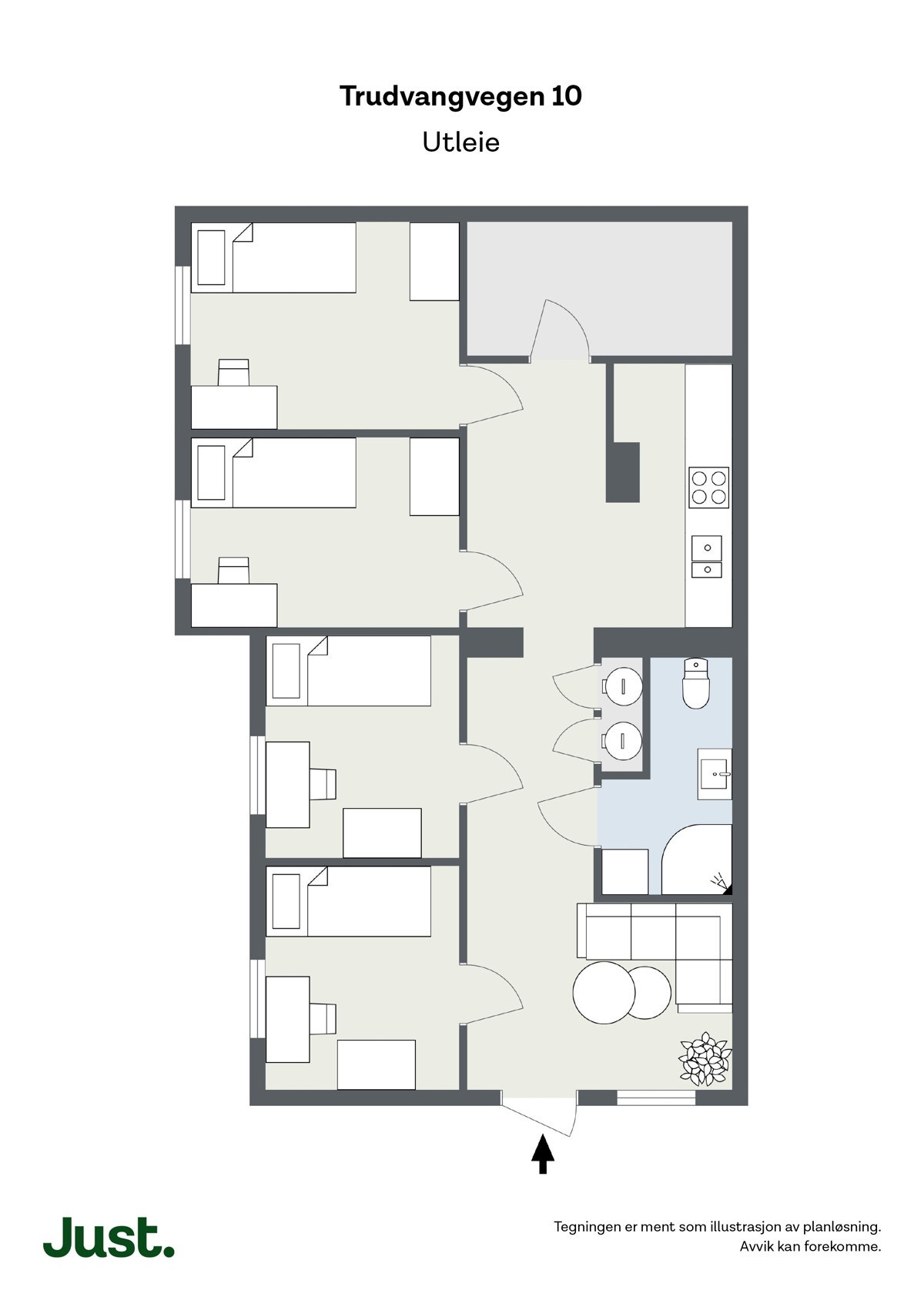 Planskisse - det er 1 av de mindre rommene som leies ut.