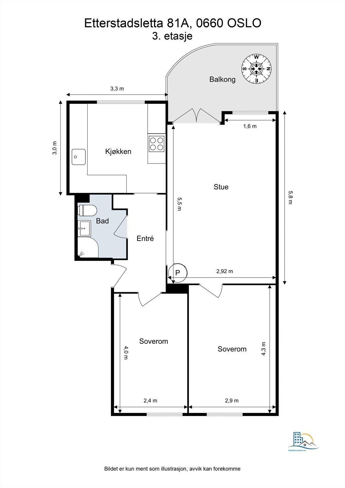 Leiligheten på 64 m² har en arealeffektiv planløsning med to soverom adskilt fra de sosiale sonene. Galleribilde