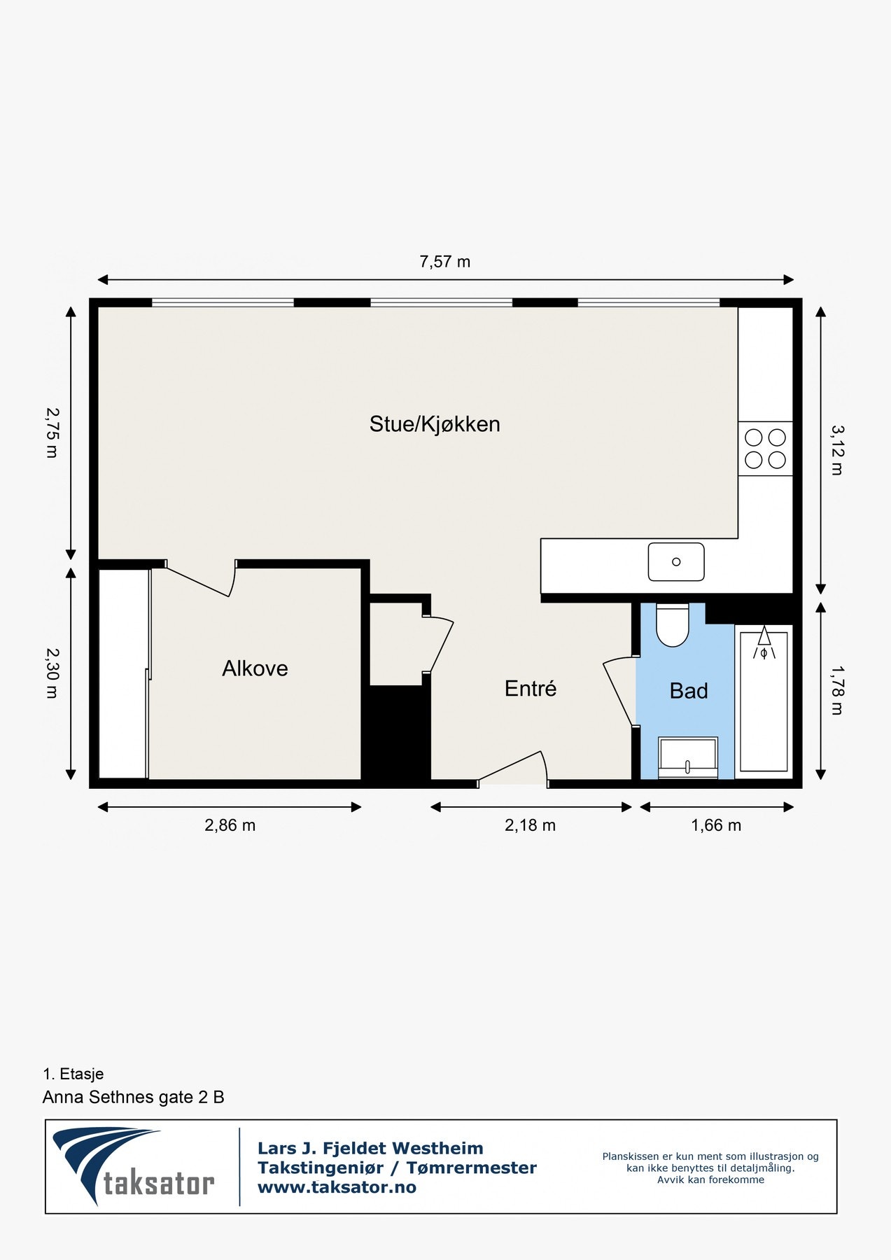 Romslig 1-roms med sovealkove. I tillegg følger både loft- og kjellerbod. Galleribilde
