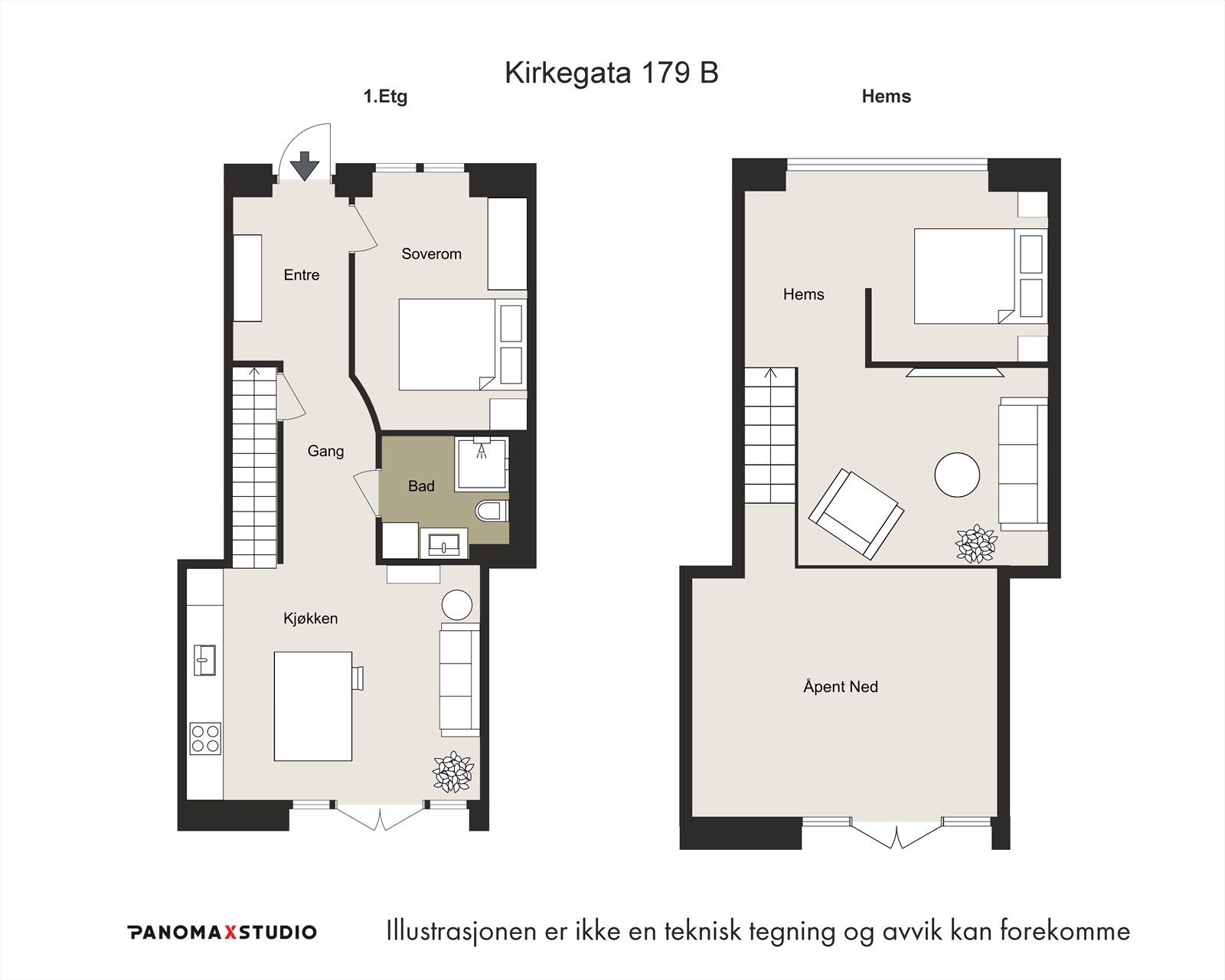 Planløsning 1.etasje og hems. Galleribilde
