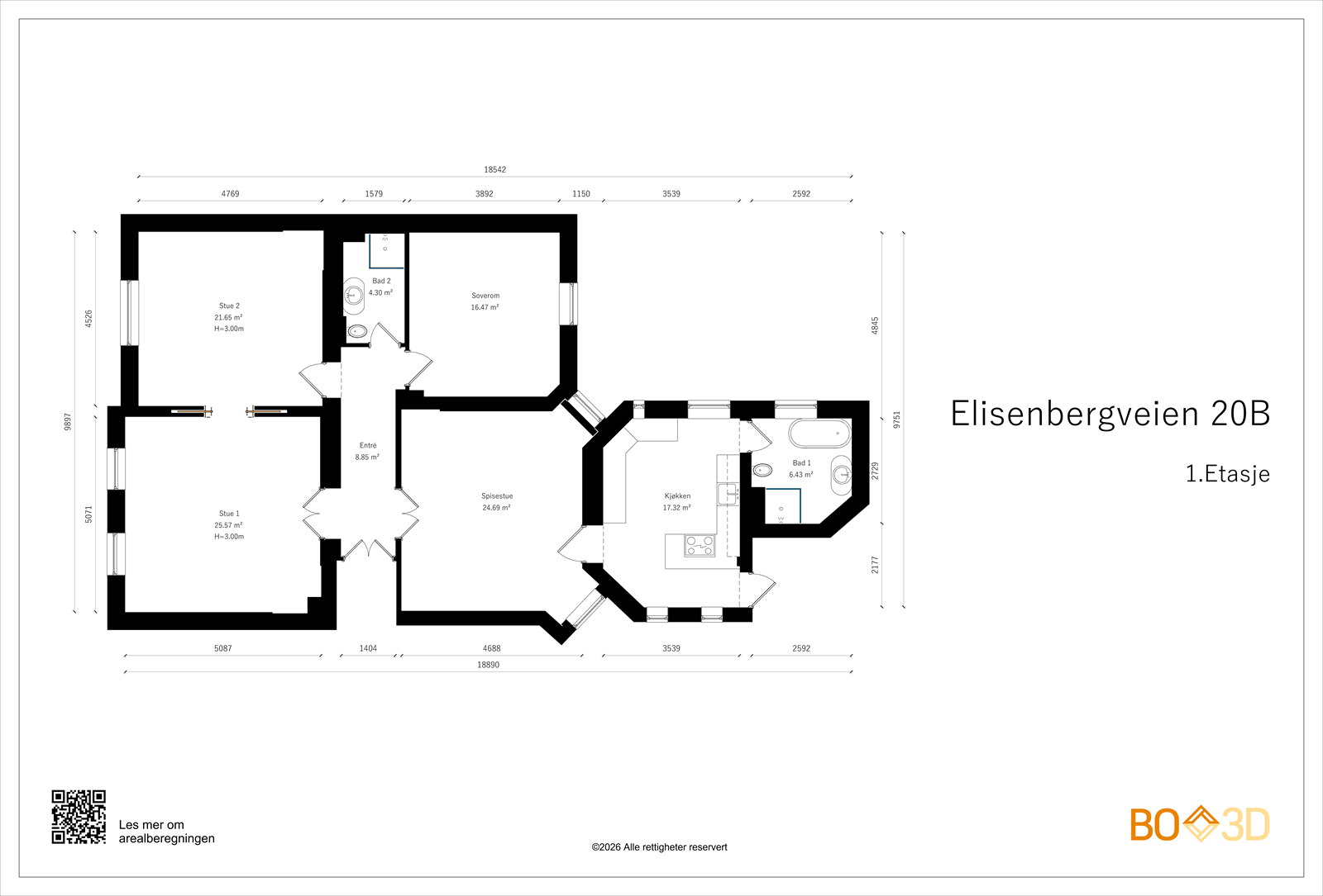 Leiligheten har en gjennomtenkt og fleksibel planløsning. Galleribilde