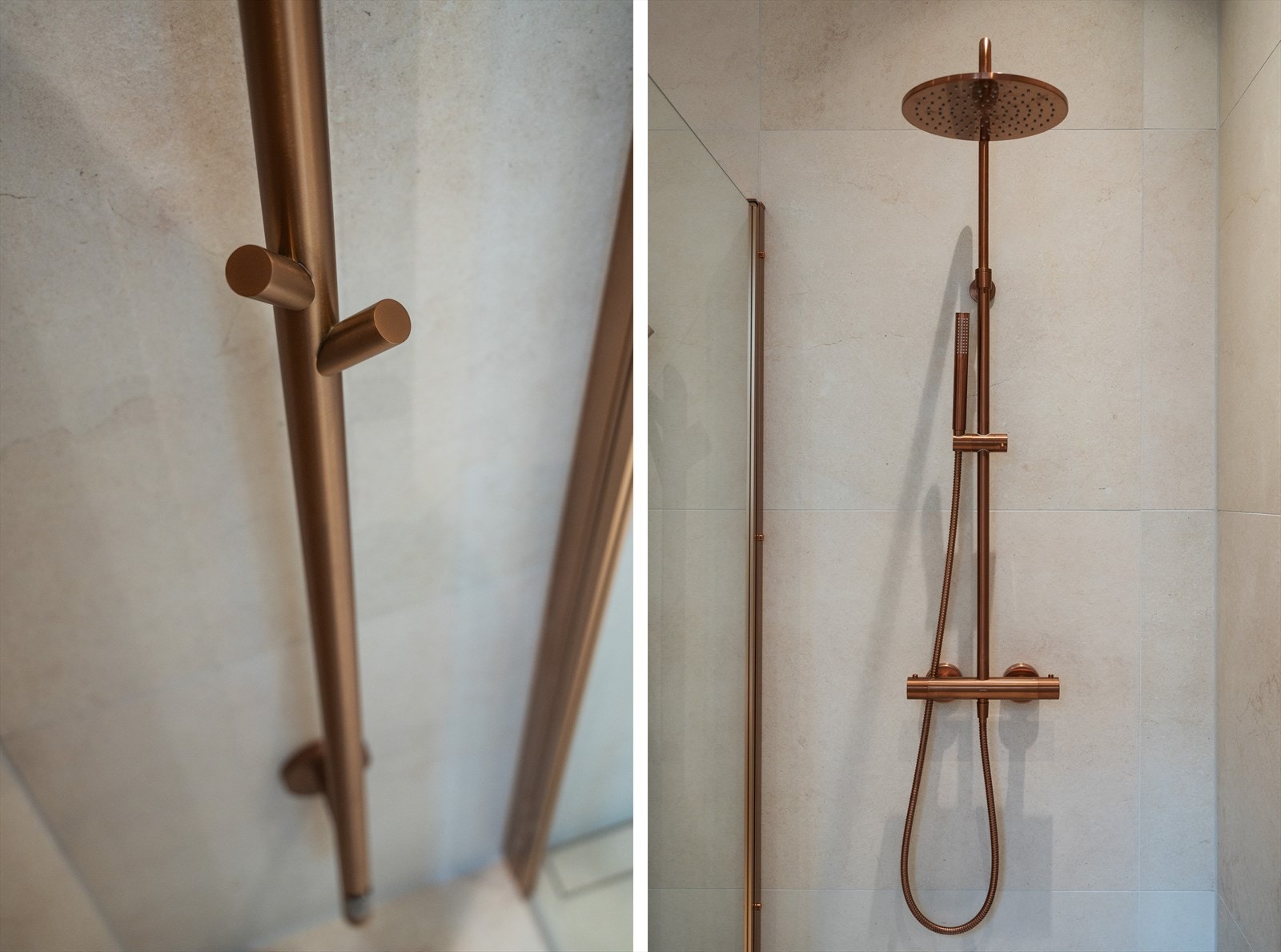 Badet har både dusjnisje med glassdører og et separat badekar. Galleribilde