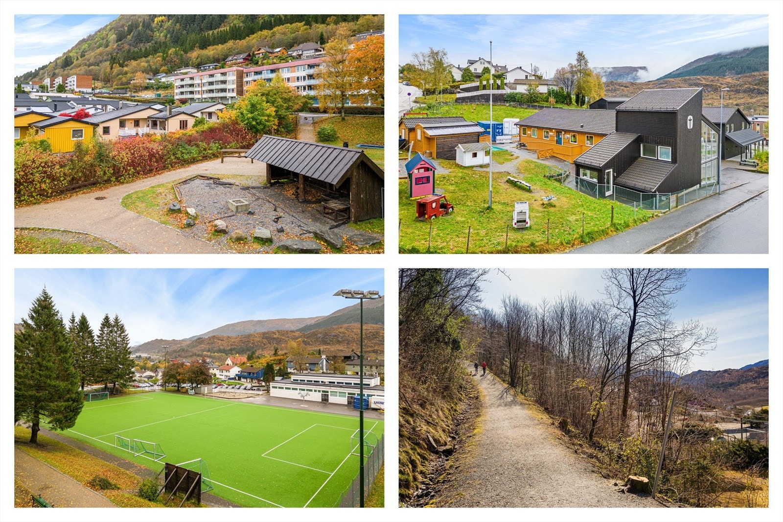Barnevennlig område med skole, barnehage og idrettsanlegg i nærheten. Galleribilde