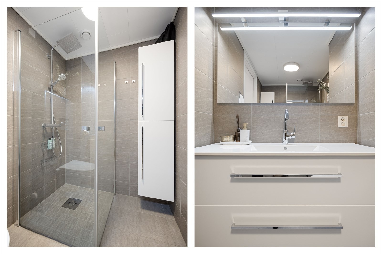 Badet har dusjhjørne og elektrisk gulvvarme. Galleribilde