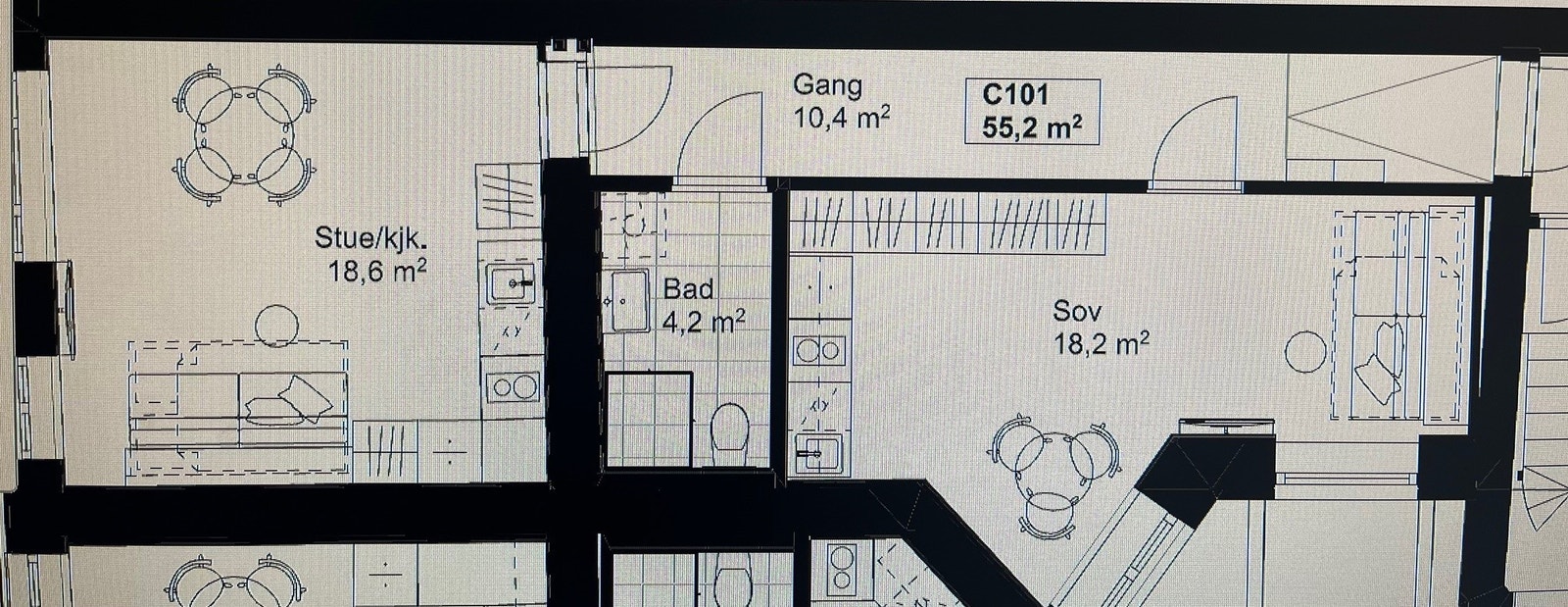 Planløsning leil. C 101 med to studioenheter Galleribilde