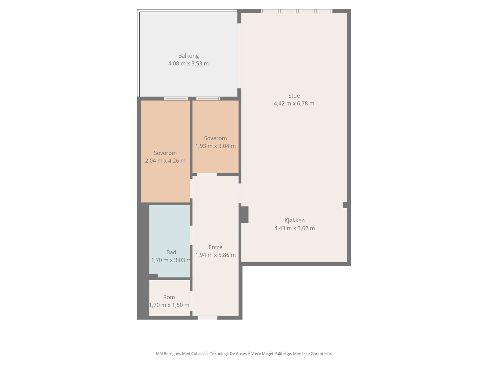 Leiligheten har en effektiv planløsning på 86 m² (BRA-i) som skiller soverommene fra den åpne stue- og kjøkkenløsningen. Galleribilde