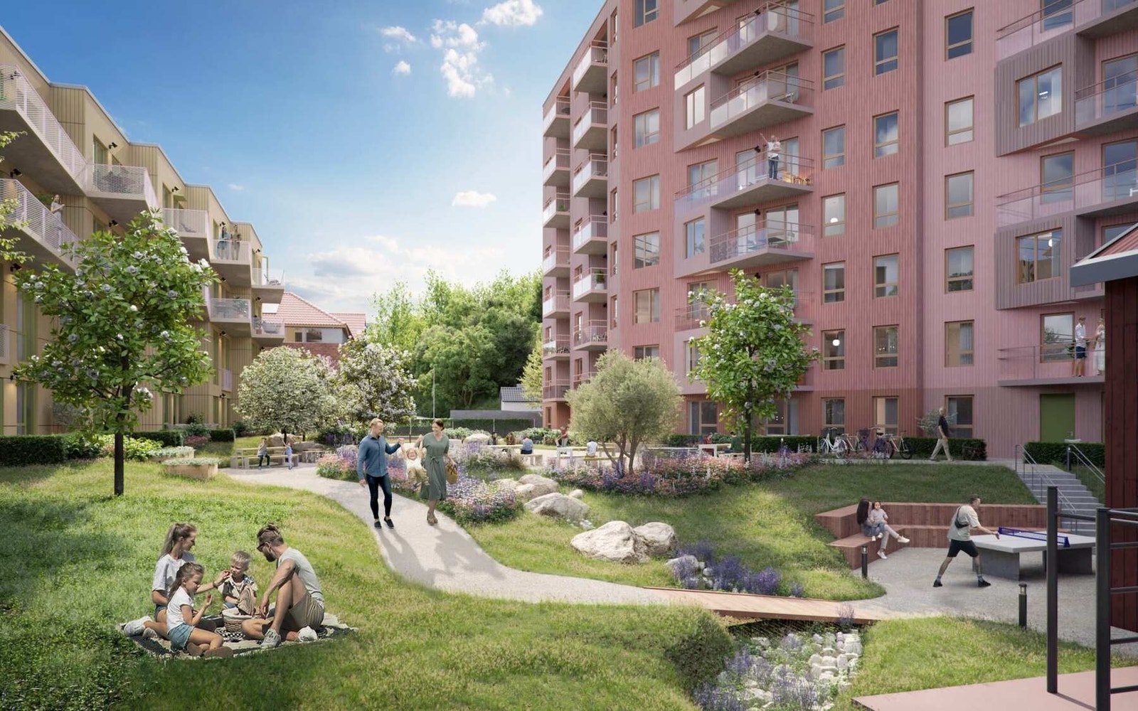 Hyggelige fellesområder med grønt preg og gode oppholdsarealer for beboerne. Bildet er kun ment som illustrasjon. Galleribilde