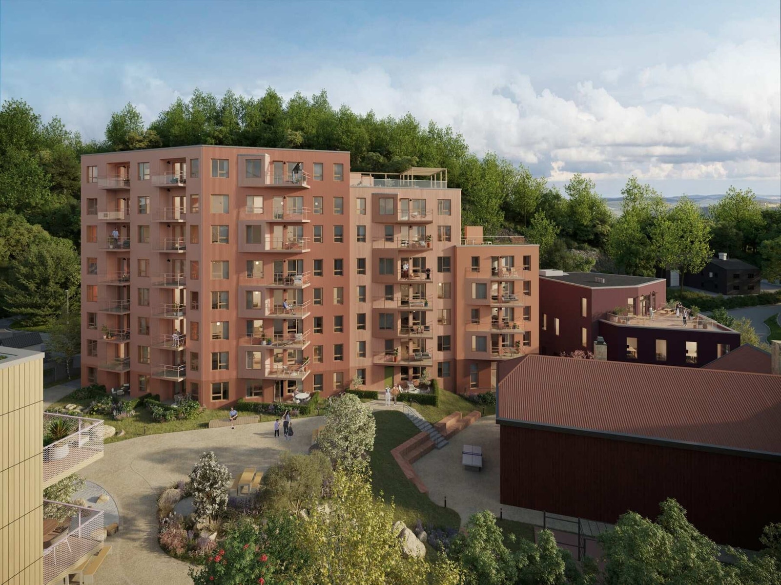 Moderne bebyggelse med gjennomført arkitektur og gode materialvalg. Bildet er kun ment som illustrasjon. Galleribilde