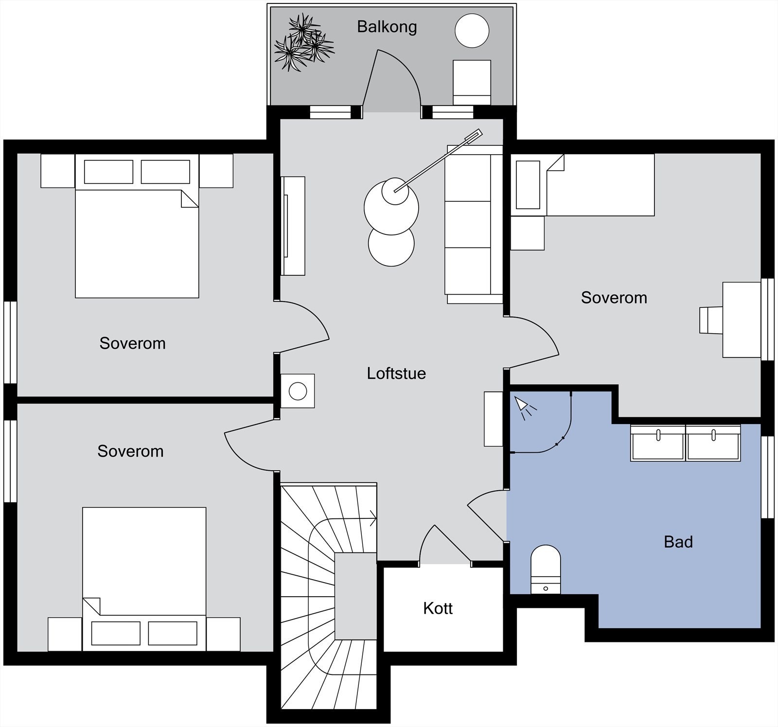 Plantegning loftsetasje. Galleribilde