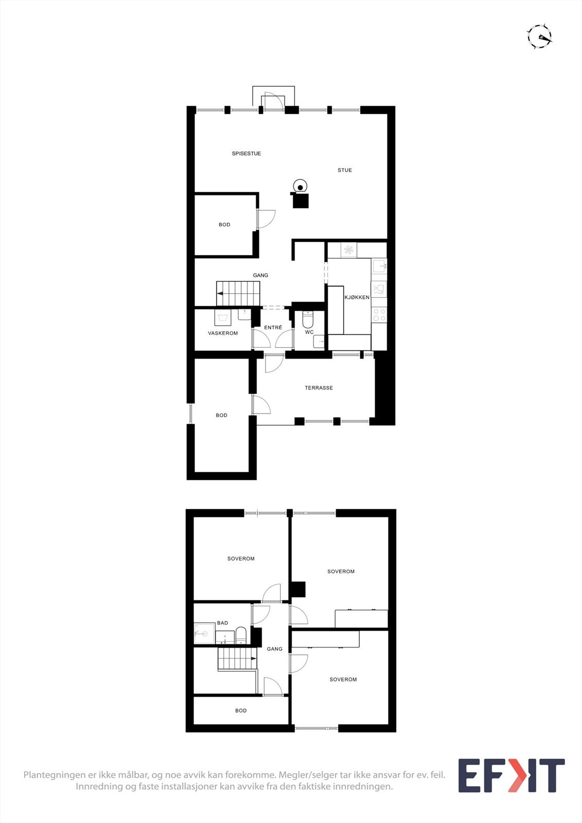 Boligen strekker seg over to plan med et samlet internt bruksareal på 111 m². Galleribilde