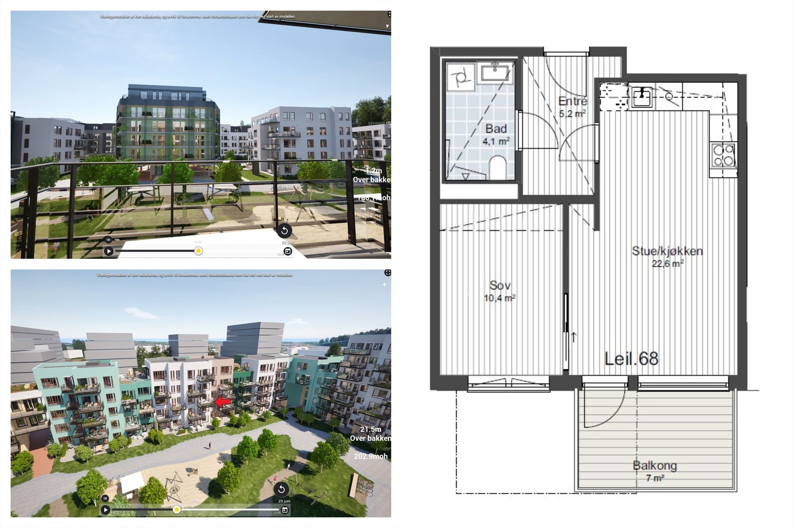 Salg av kontrakt | Ny 2-roms selveierleilighet i 3. etasje med sørvendt balkong. Garasjeplass. Lav dok.avg. Est. ferdig fra september 2026. Galleribilde