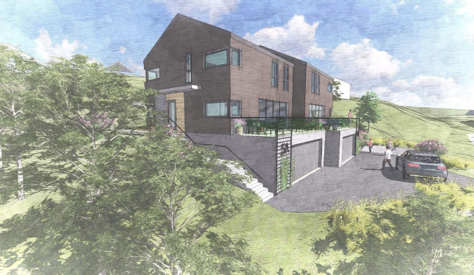 Cæsarbakken 5 - Perspektiv fra sørvest (Godkjent rammetillatelse). Galleribilde