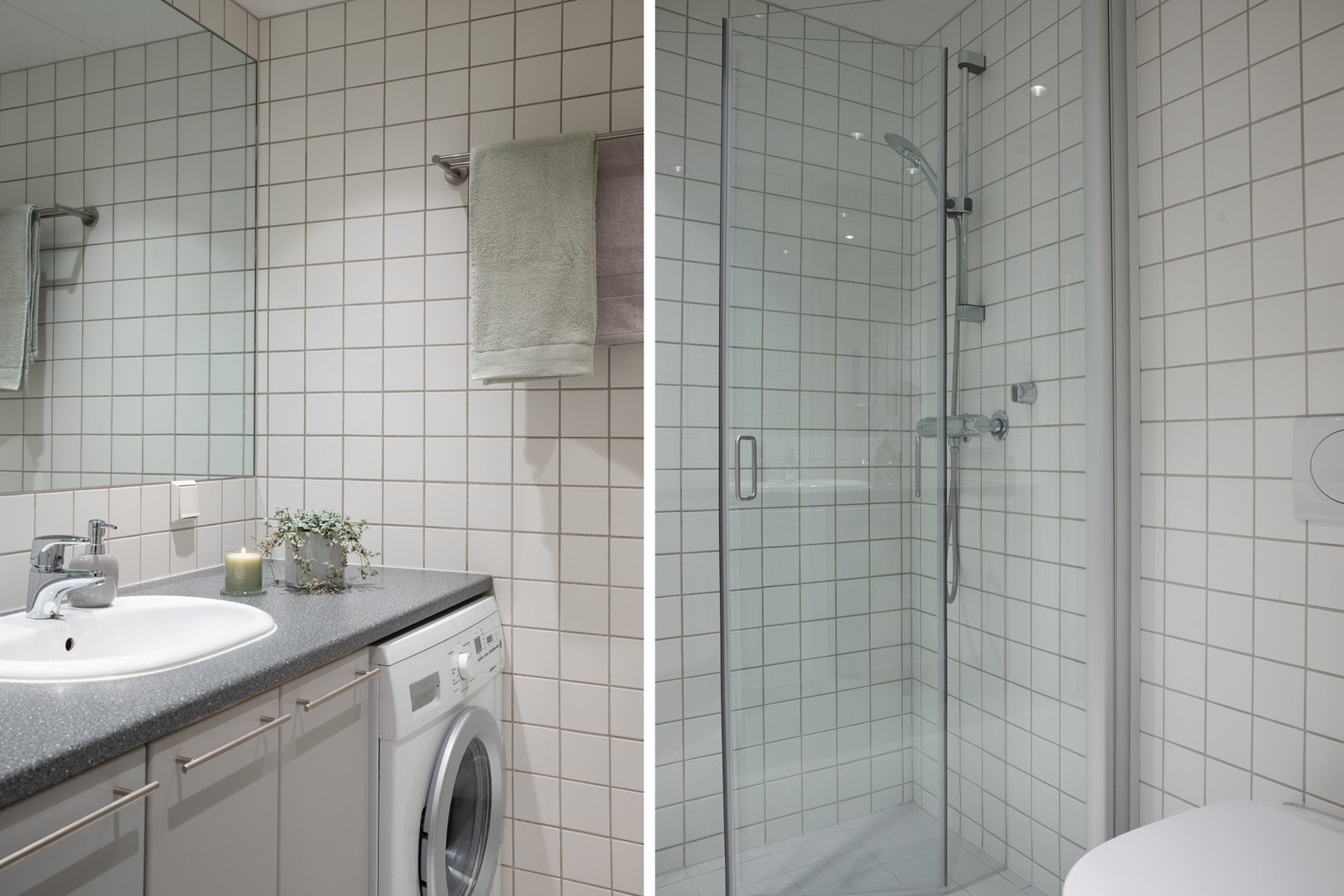 Praktisk bad med vaskemaskin og mekanisk avtrekksvifte - alt du trenger på ett sted. Galleribilde