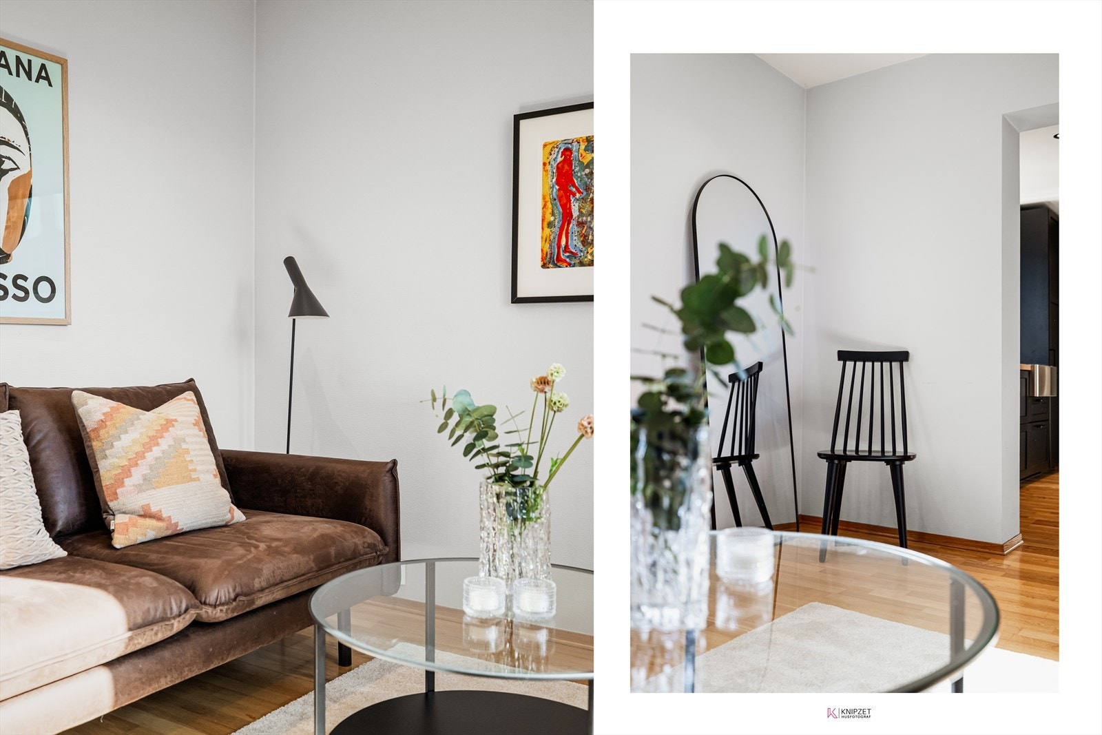 Her er det fin plass til både sofagruppe og et lite spisebord, noe som gjør rommet velegnet for både hverdagsliv og sosiale sammenkomster. Galleribilde