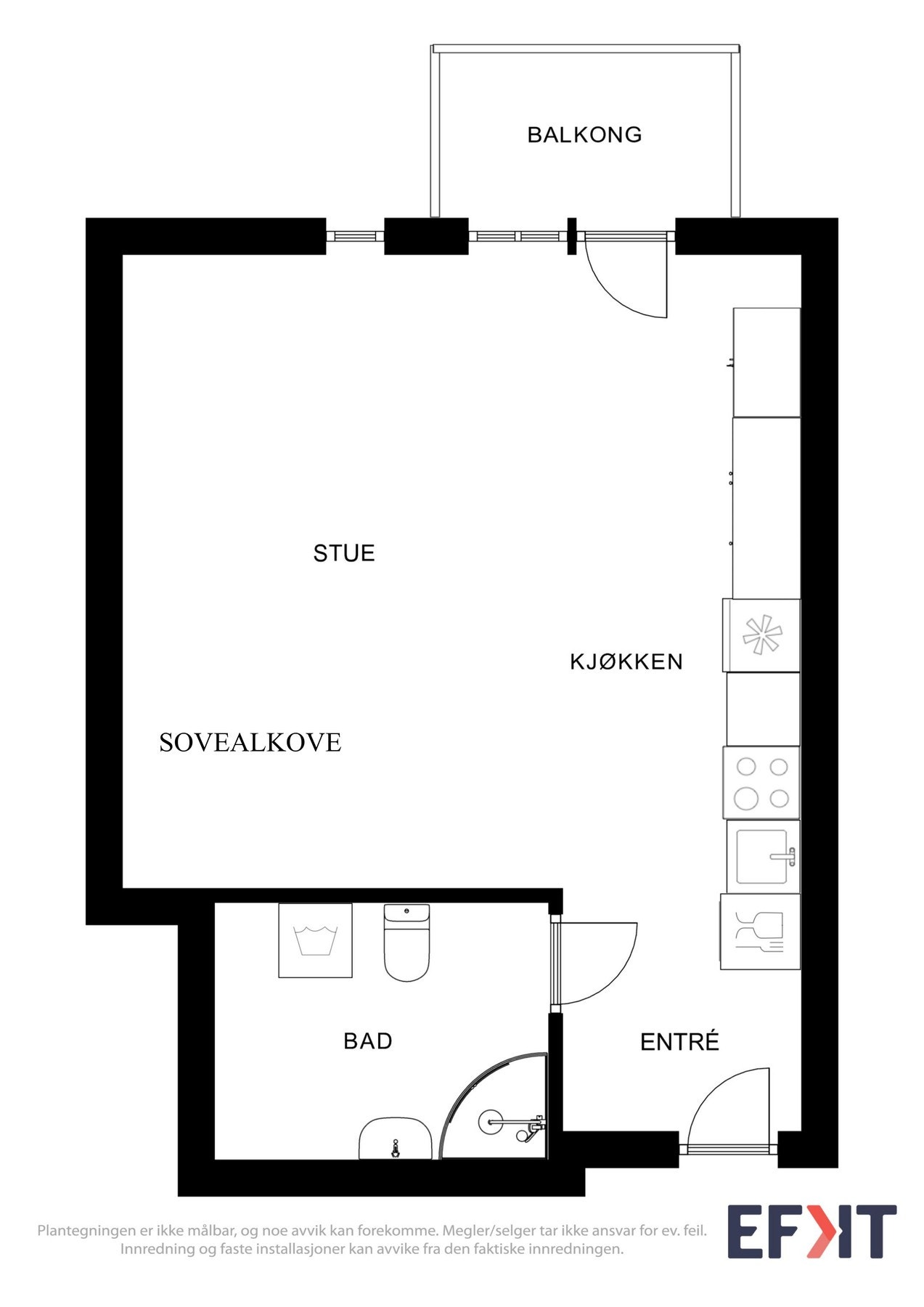 Plantegning som viser planløsningen over leiligheten. Galleribilde