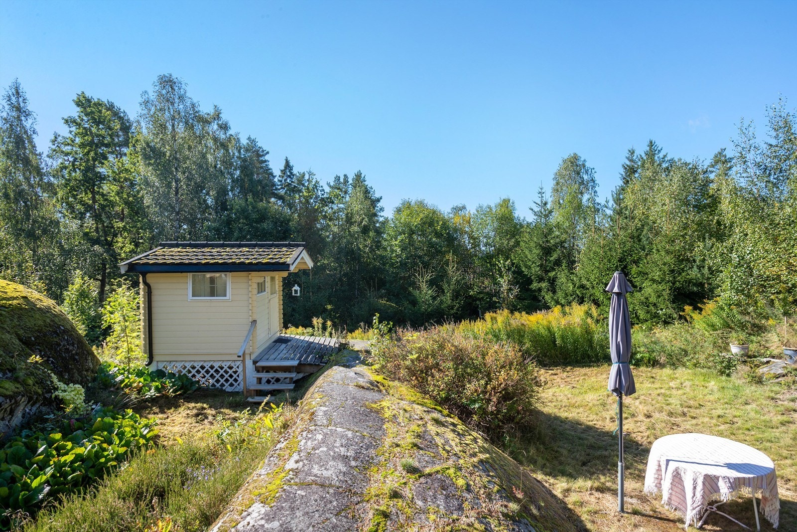 Eiendommen inkluderer et frittstående anneks på ca. 5 m², ideelt for sommergjester. Galleribilde