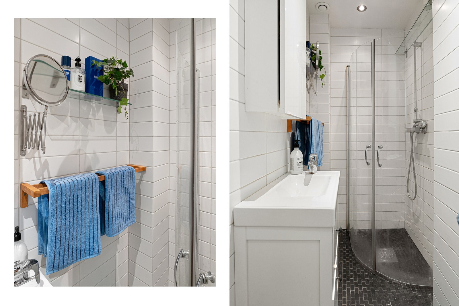 Badet fremstår med et tidløst uttrykk og er ifølge tidligere salgsoppgave oppført rundt 2010. Rommet har flislagte vegger og gulv, samt elektriske varmekabler i gulv. Innredningen består av servant med underskap, speil og etablert dusjsone. Galleribilde