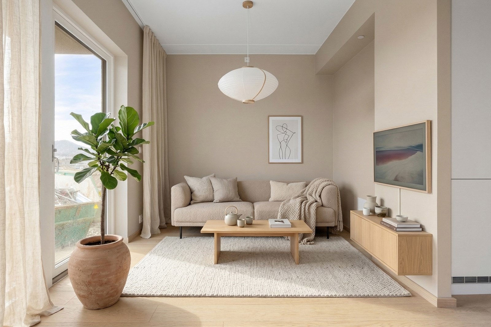 Hjørneleilighet m. vinduer på to sider. Foto redigert med KI. Avvik vil forekomme. Galleribilde