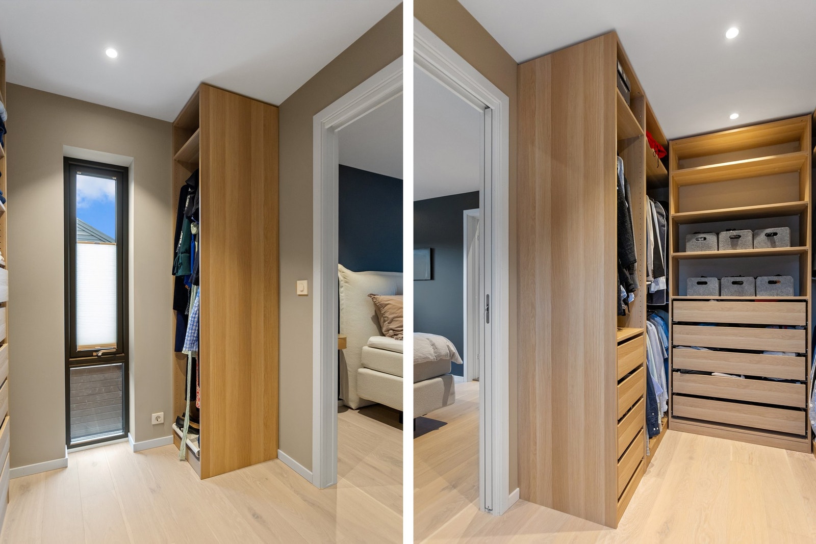 Svært romlig walk-in-closet med vindu for naturlig lys. Galleribilde