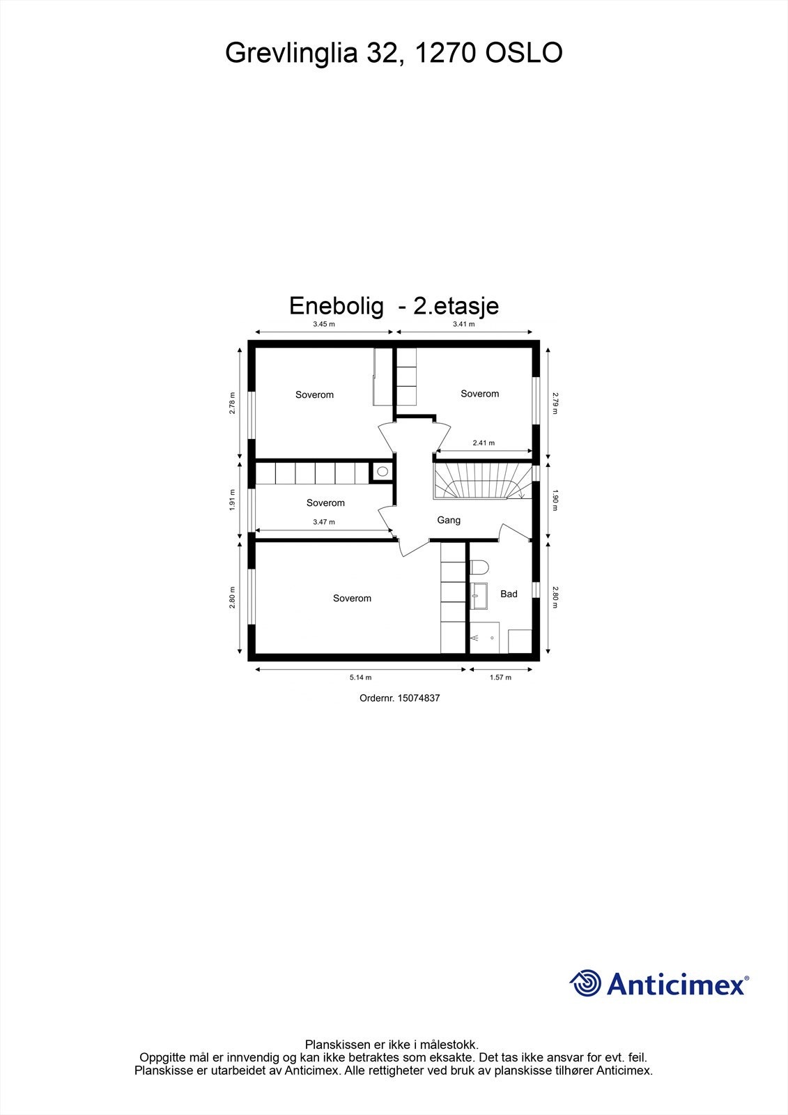 Plantegning - Boligens 2.etasje. Galleribilde