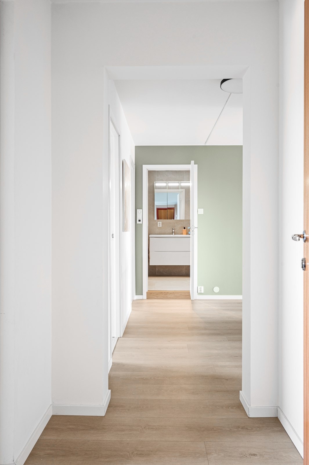 Leiligheten har en gjenomgående planløsning med en romslig mellomgang som tar deg til baderommet. Galleribilde