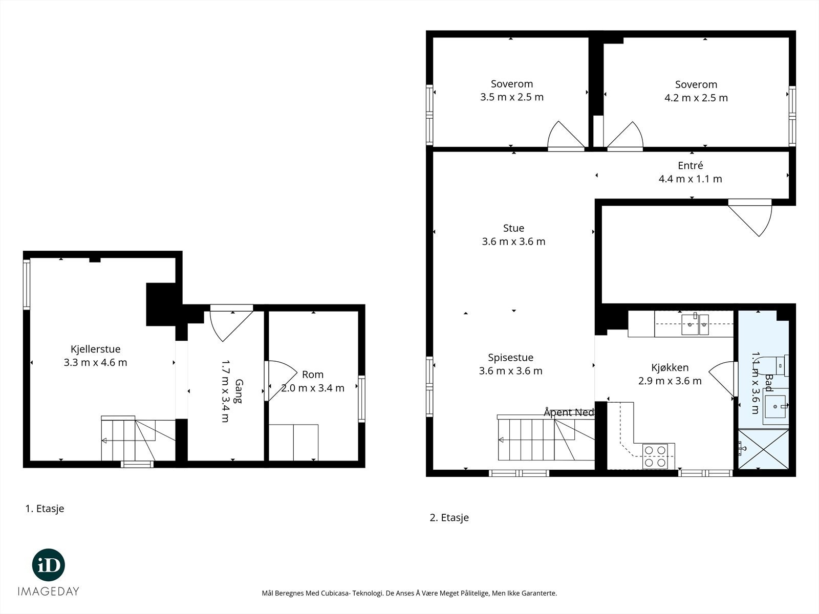 Leiligheten har et samlet internt bruksareal (BRA-i) på 95 m² fordelt over to plan. Galleribilde