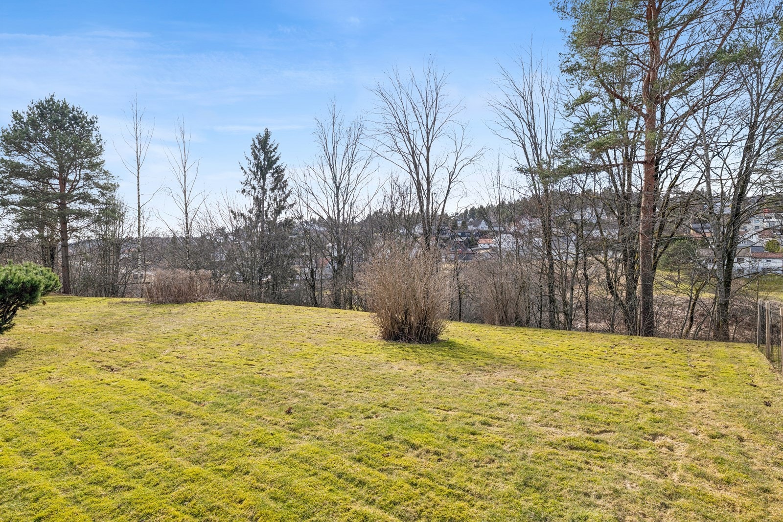 Stor og flat gressplen med rikelig plass for lek, hageaktiviteter og sosiale sammenkomster. Galleribilde