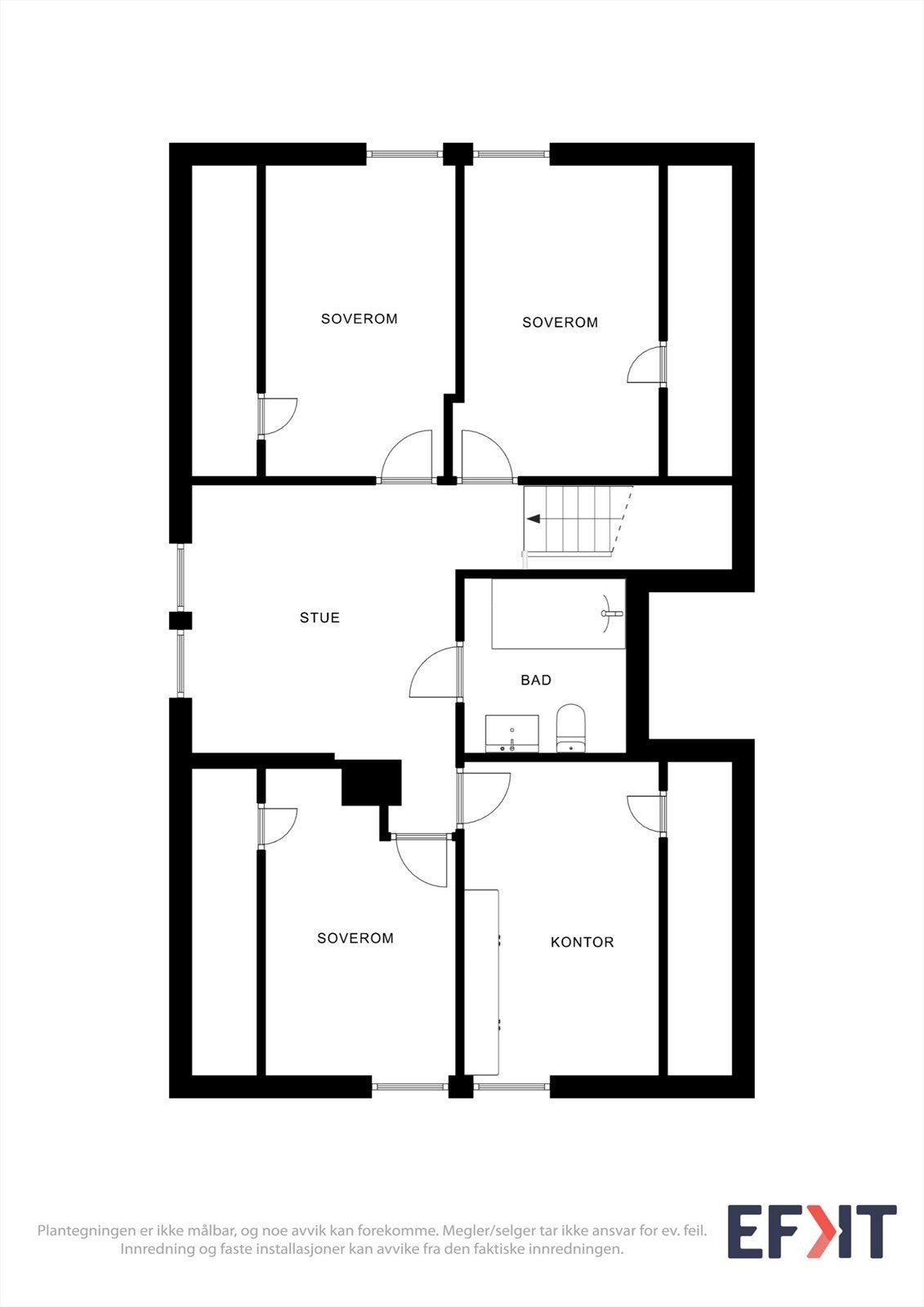 Loftsetasjen på 55 m² inneholder fire soverom, loftstue og bad, og utgjør en privat og adskilt sone. Galleribilde