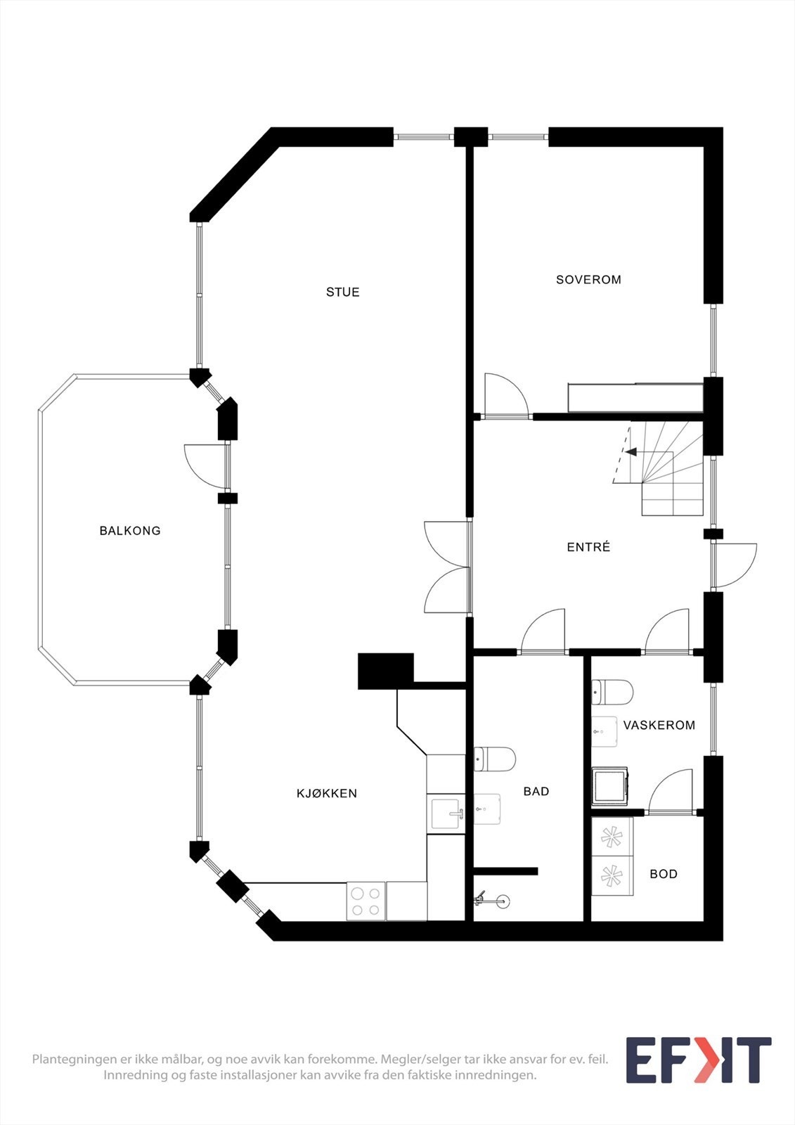 Hovedplanet på 88 m² har en åpen stue- og kjøkkenløsning, soverom, bad og vaskerom. Galleribilde