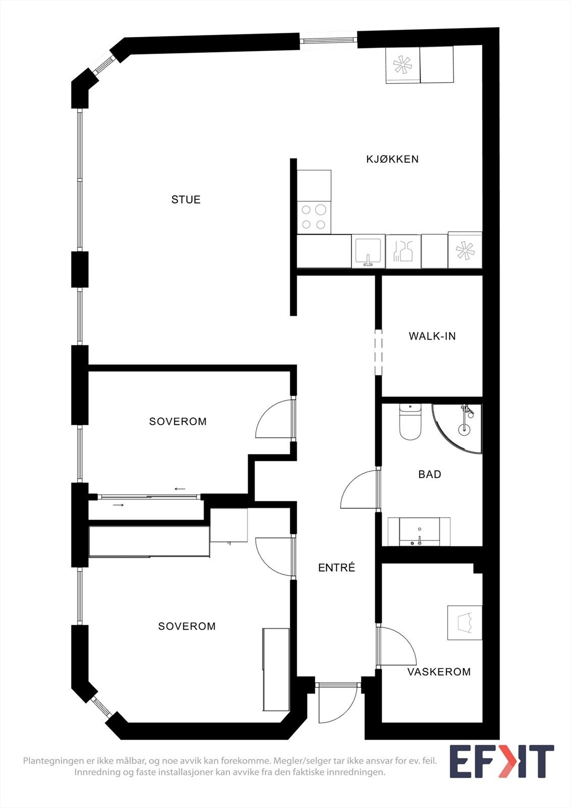 Underetasjen er innredet som en egen enhet på 80 m² med to soverom, stue, kjøkken og bad. Galleribilde