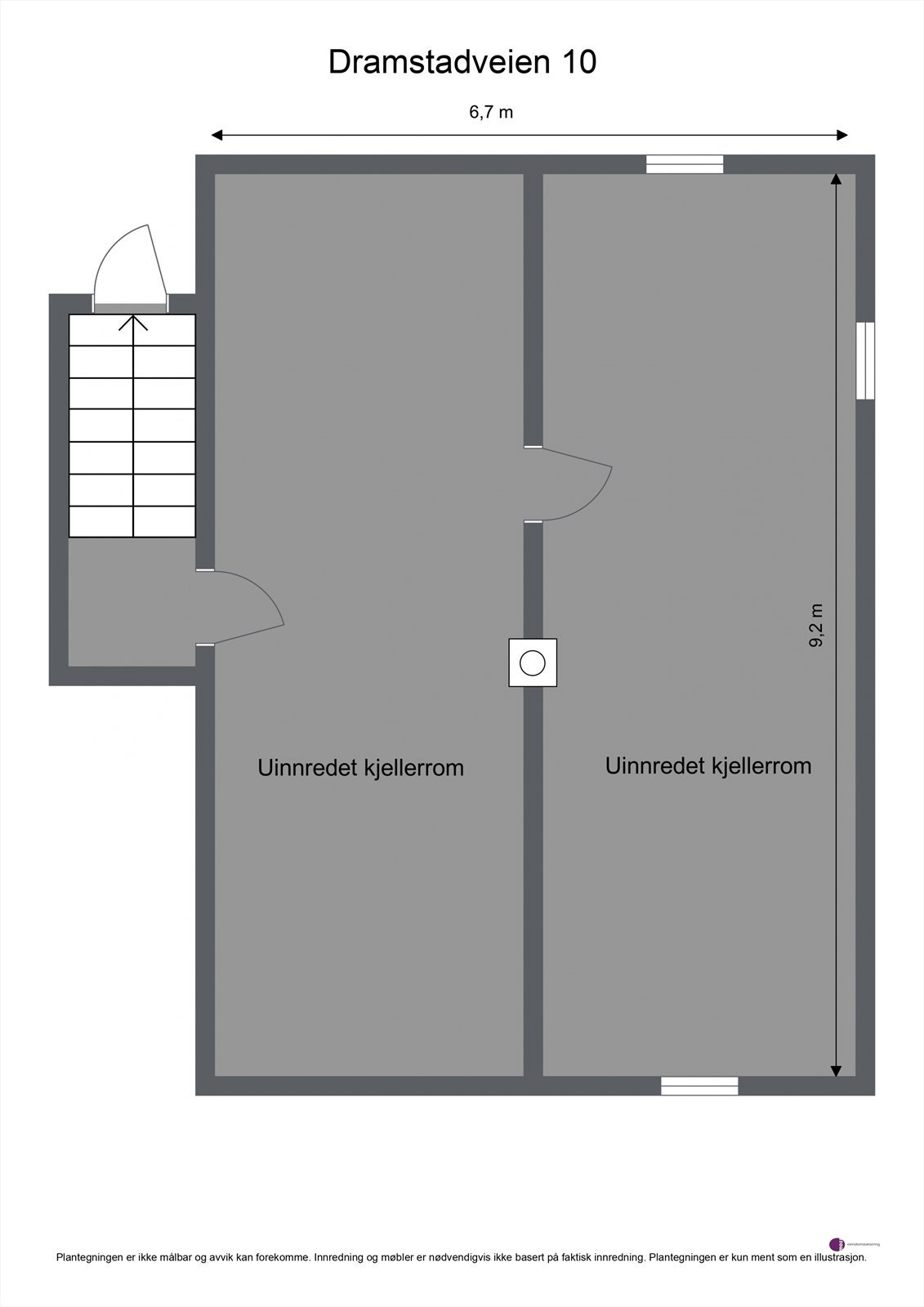 Kjelleren består av to uinnredede rom på totalt 67 m², som gir ytterligere lagringsplass. Galleribilde