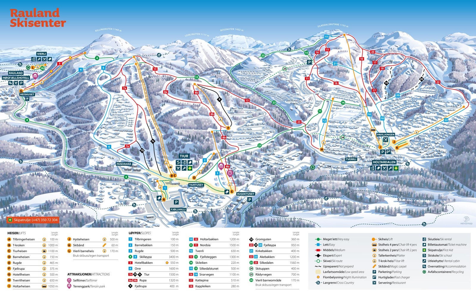 Rauland Skisenter kan by på hele 25 nedfarter og 11 heiser. Her finner man noe som passer for enhver Galleribilde