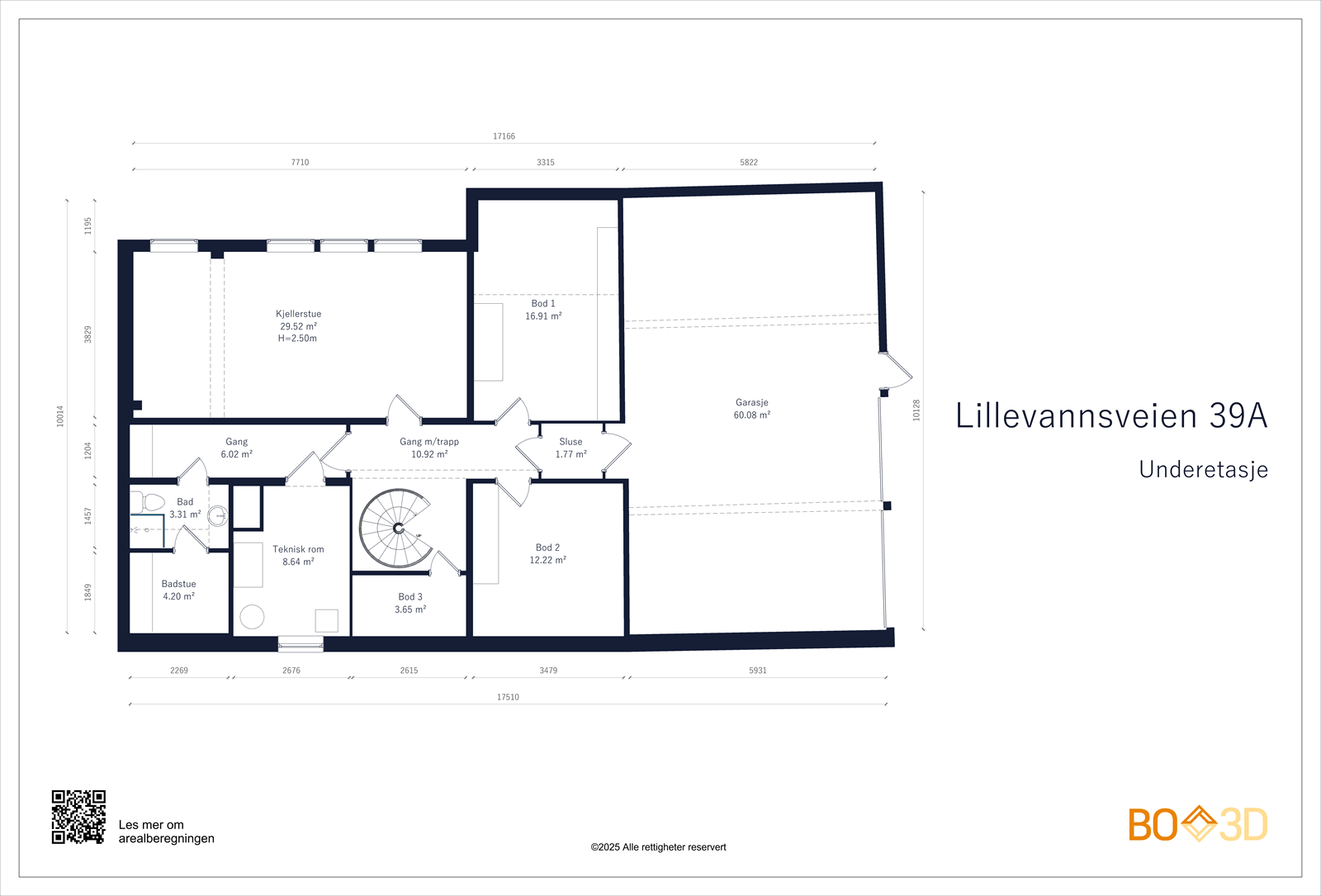 UNDERETASJE (168,00 m²): Integrert dobbeltgarasje, sluse, gang, kjellerstue, baderom med badstue, tre boder og teknisk rom Galleribilde