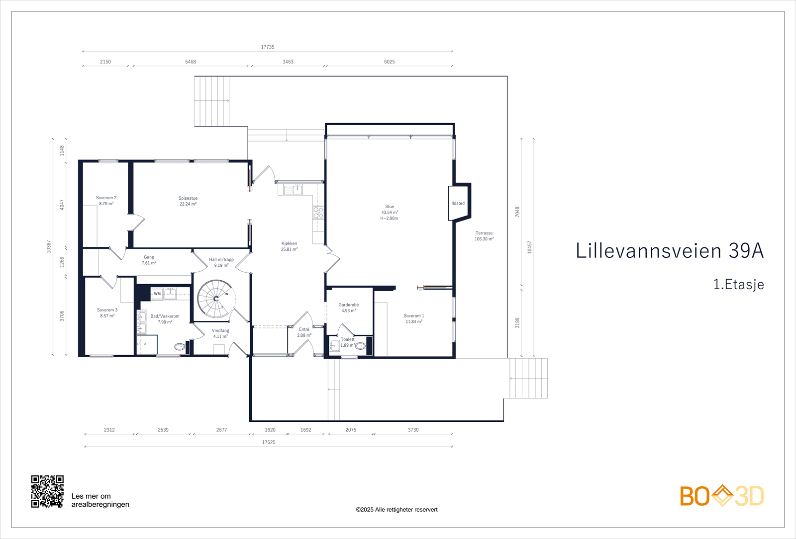 1. ETASJE (BRA-I 168 m²: Vindfang/entré, stue, spisestue, kjøkken, tre soverom, garderobe, baderom/vaskerom og separat toalett Galleribilde
