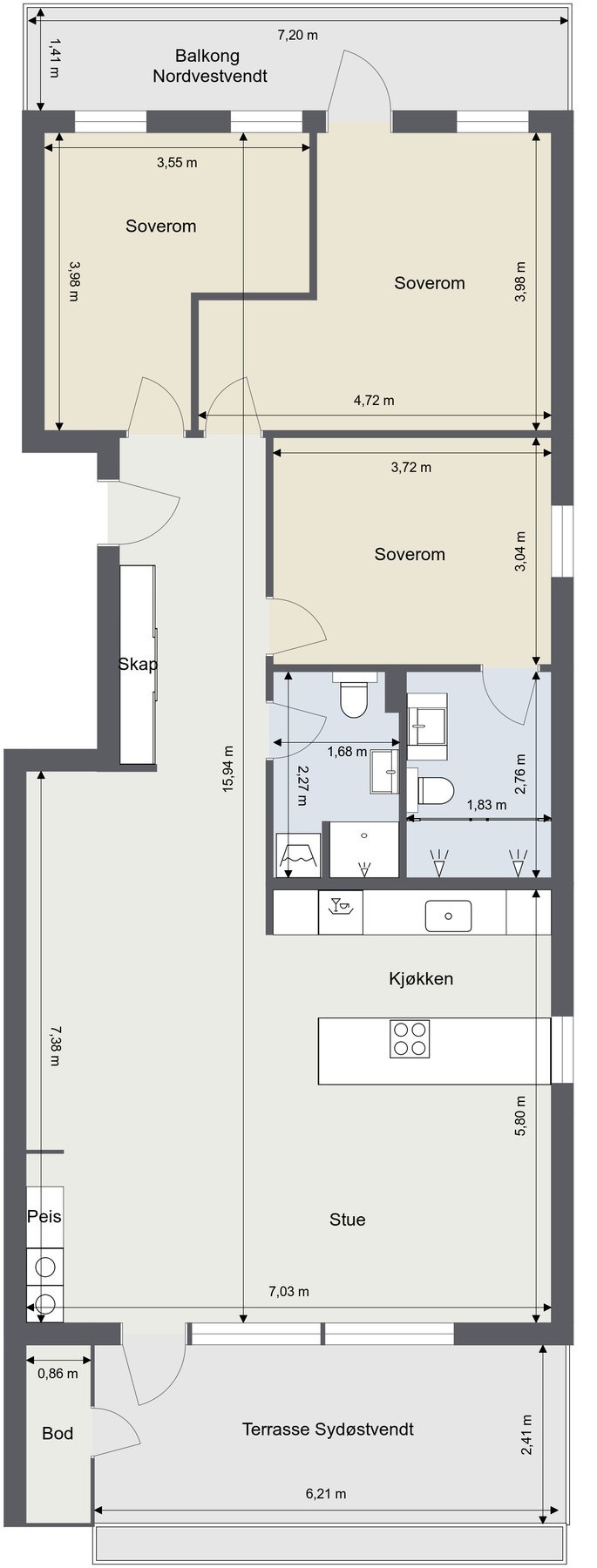 Plantegning. Skissen er av illustrativ karakter og er ikke målbar. Avvik kan forekomme. Galleribilde