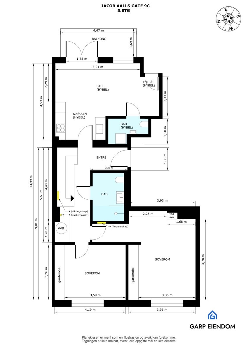 Plantegning med mål 5.etasje. Galleribilde