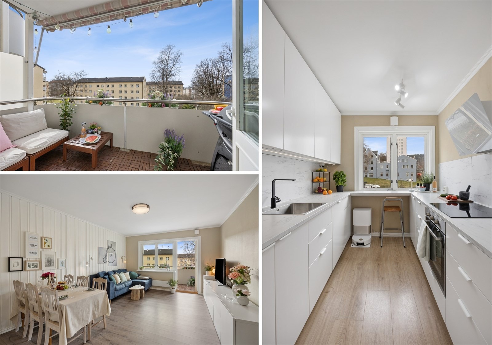 Hjertelig velkommen til en pen, lys og gjennomgående 3-roms med bl.a pent kjøkken, sørvestvendt balkong i et hyggelig boligområde med nærhet til det meste. Galleribilde