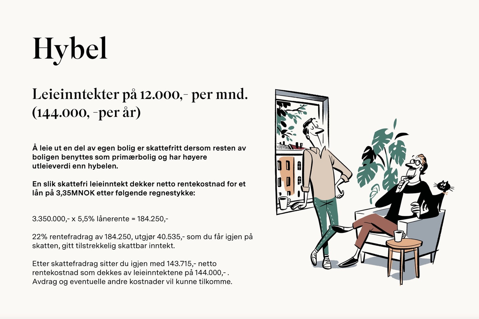 Eksempel på regnestykke ved utleie. Hybelen har egen strømmåler og er utleid til leietaker som ønsker å videreleie. Galleribilde