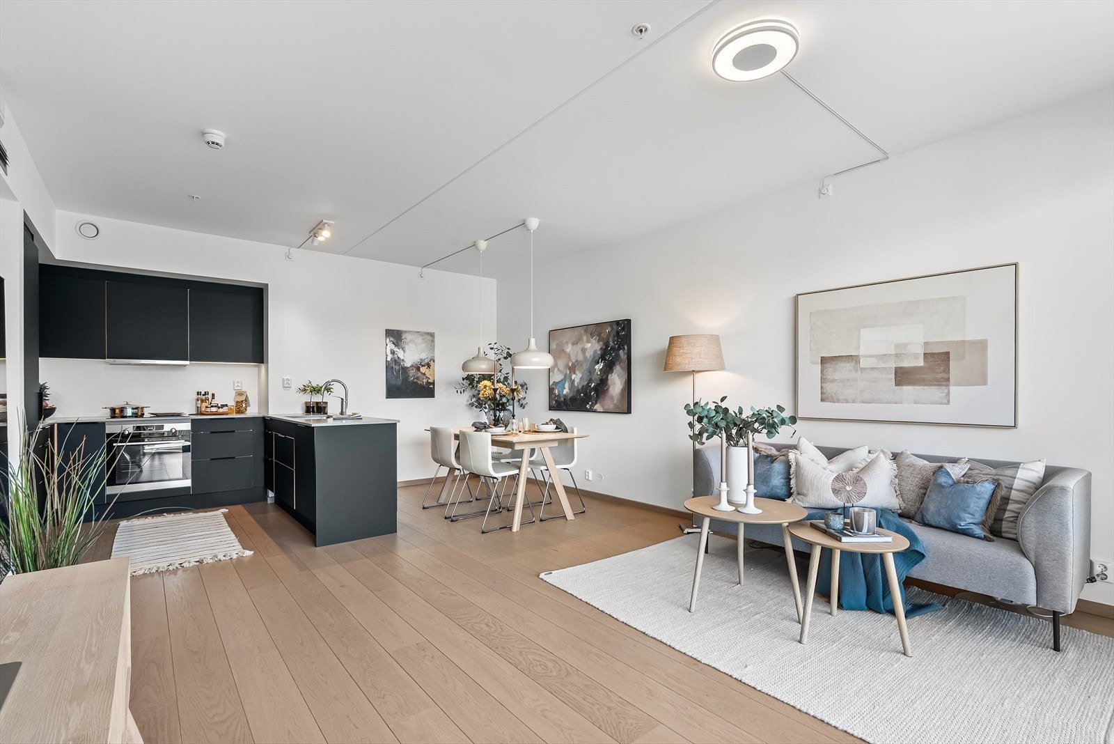 Åpen og lys stue med god plass til både spisestue og sofagruppe Galleribilde
