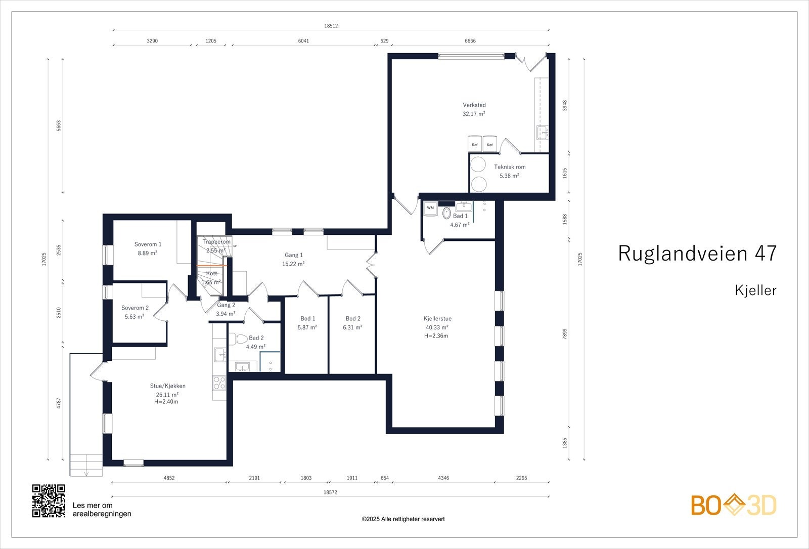 Underetg. består av verksted m/egen inngang, bad, disponibelt rom (kjellerstue ikke godkjent for varig opphold), gang, 2 boder, bad, kott, disponibelt rom med egen inngang (ikke godkjent som varig opphold), 2 disponible rom (ikke godkjent som varig opph.) Galleribilde