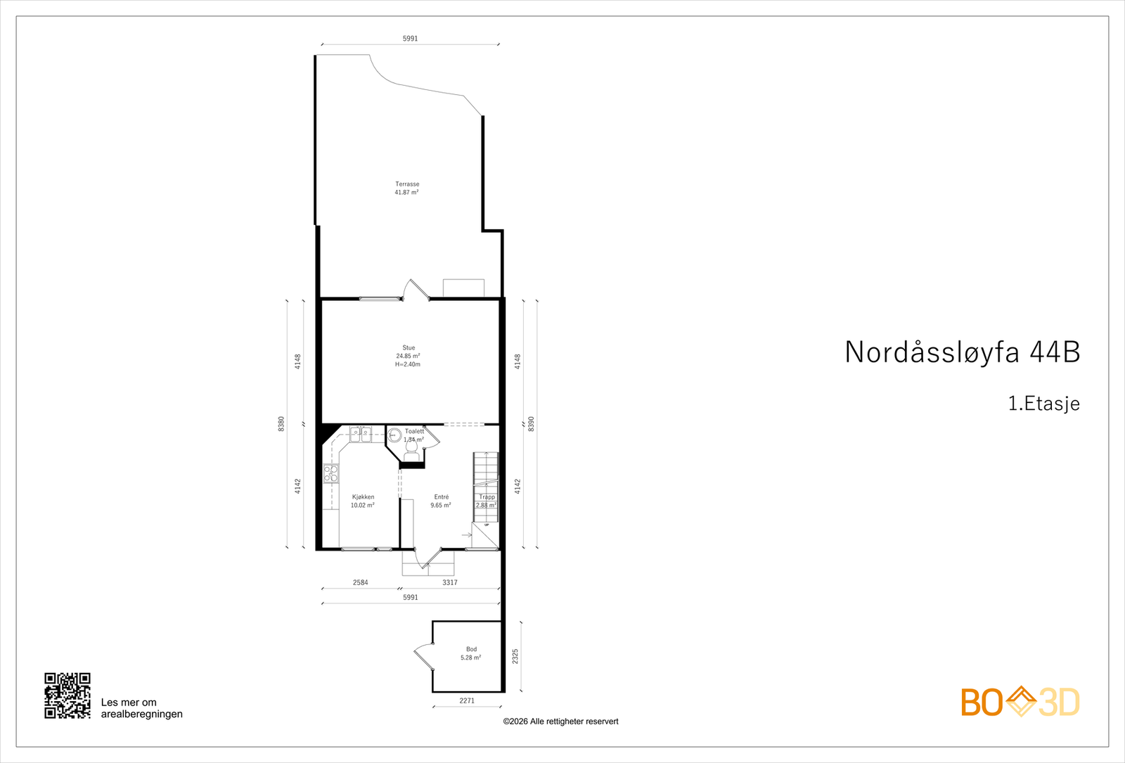 1. etasje er på totalt 50 kvadratmeter Galleribilde