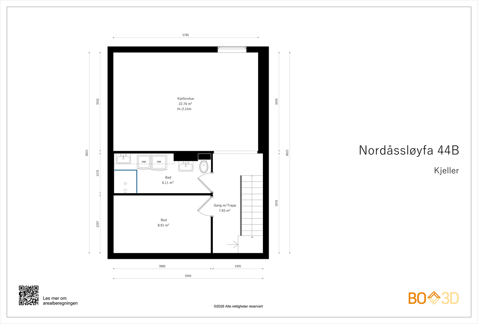 Underetasjen inneholder kjellerstue, bad og bod. Totalt 47 kvadratmeter Galleribilde