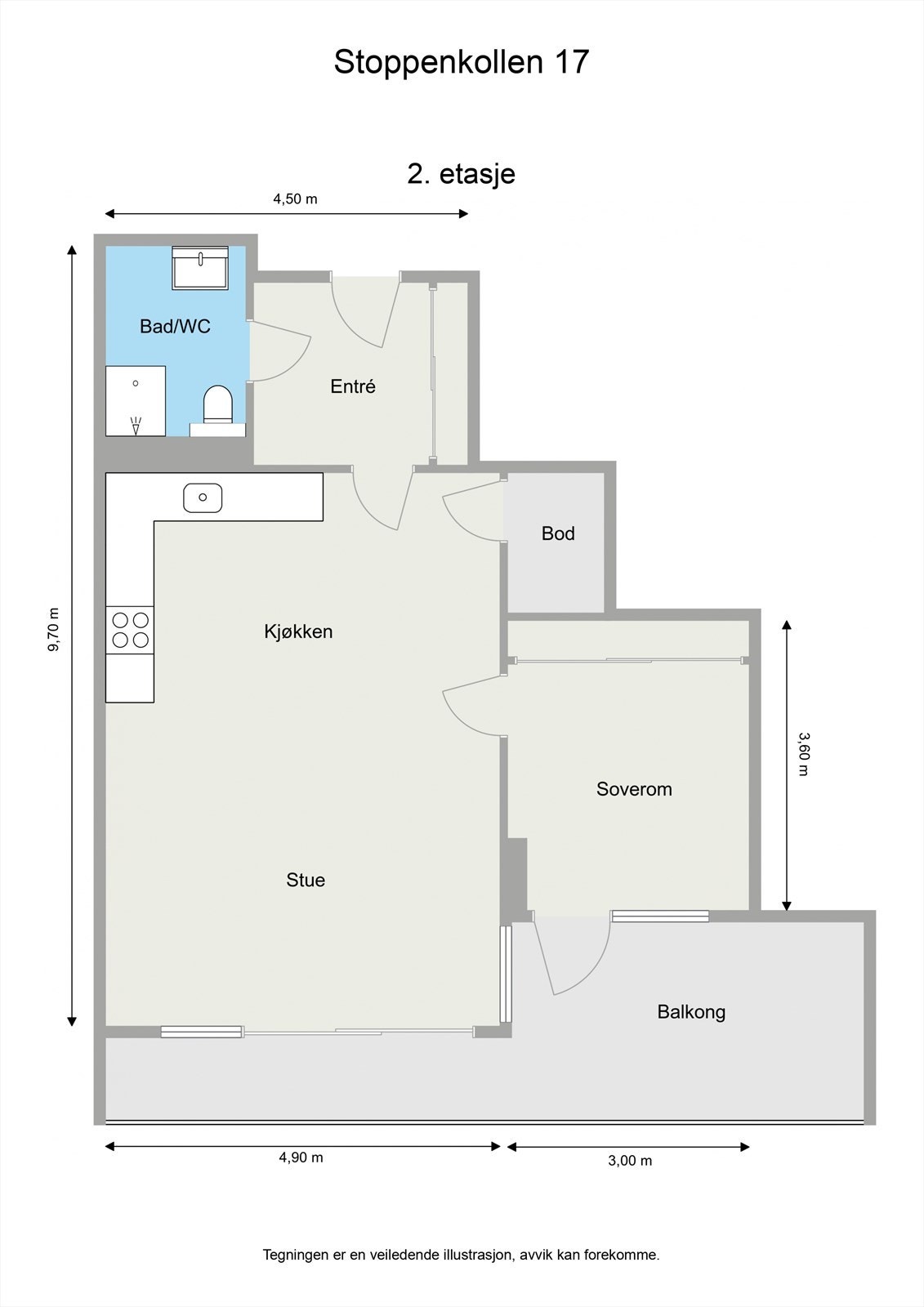 Leiligheten ligger i byggets 2.etasje og har god planløsning som inneholder entré, bod, bad/wc, soverom, kjøkken og stue. Leiligheten disponerer også bod og parkeringsplass i kjelleren. Galleribilde