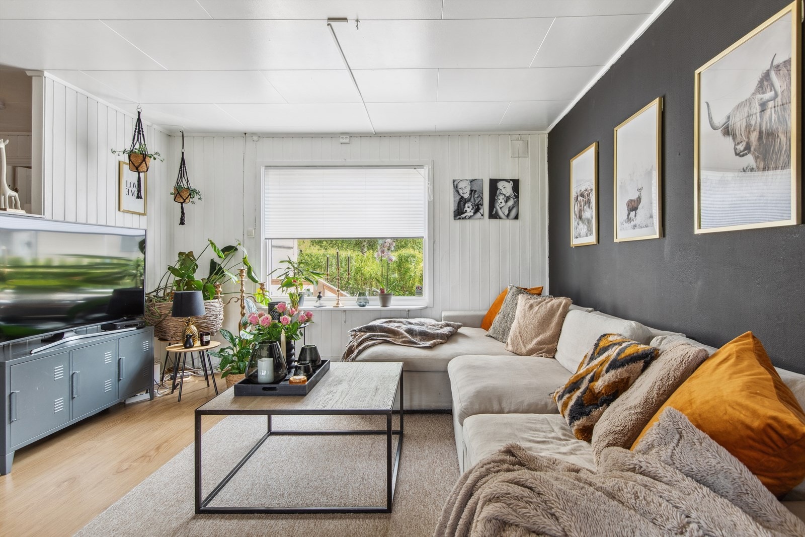 Stuen har fin plass for romslig sofamøblement. Galleribilde