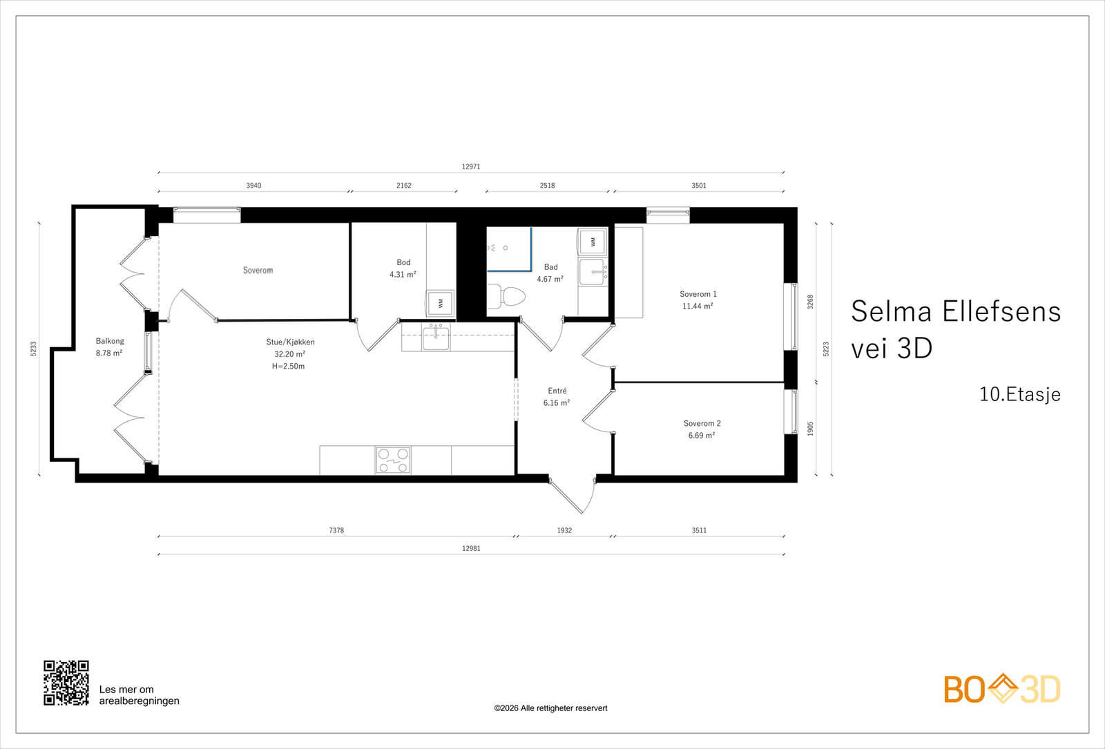 Alternativ planløsning med 3 soverom Galleribilde