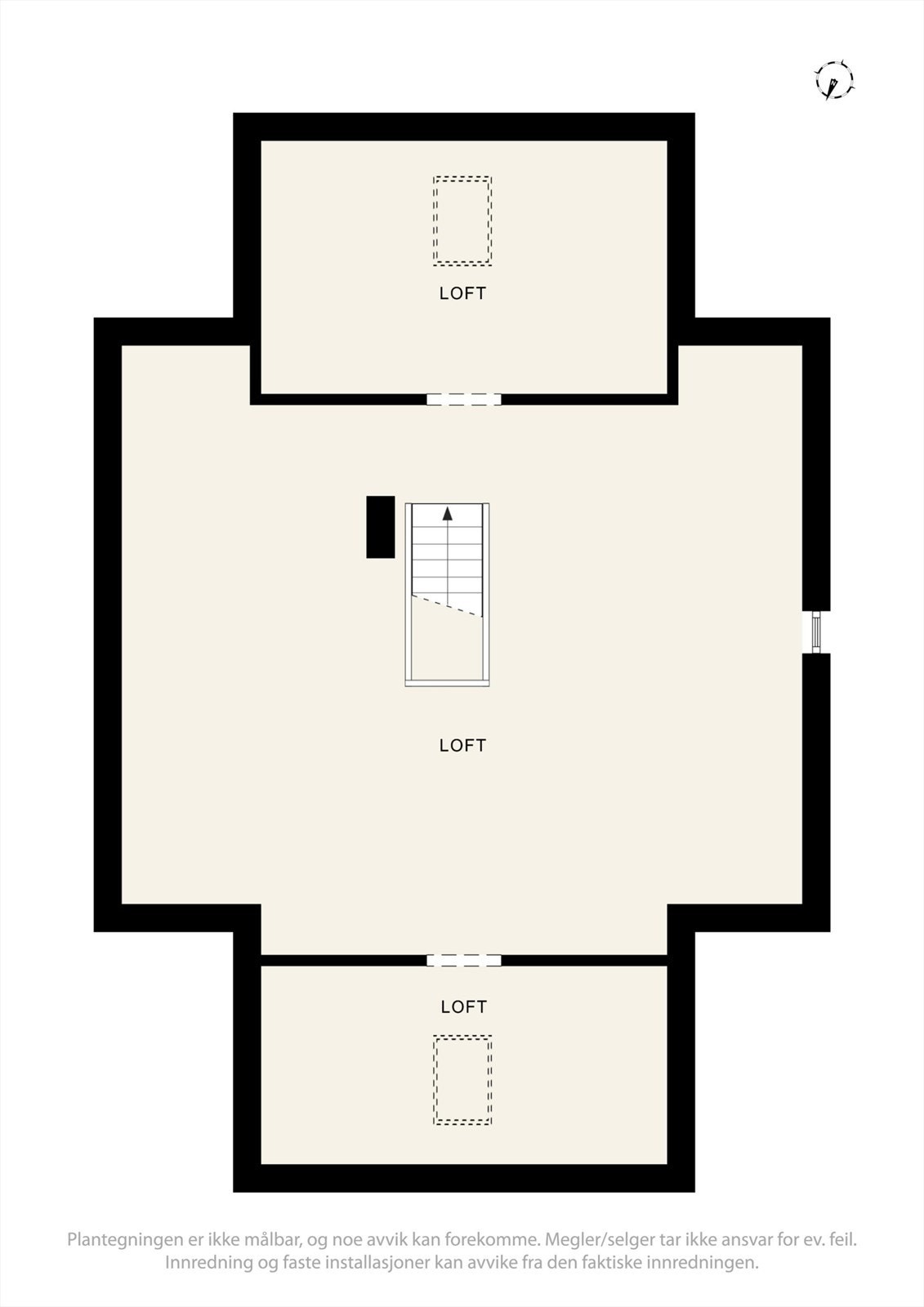 Loftet består av et stort, åpent rom på ca. 21 m² med god takhøyde, perfekt for lagring. Galleribilde